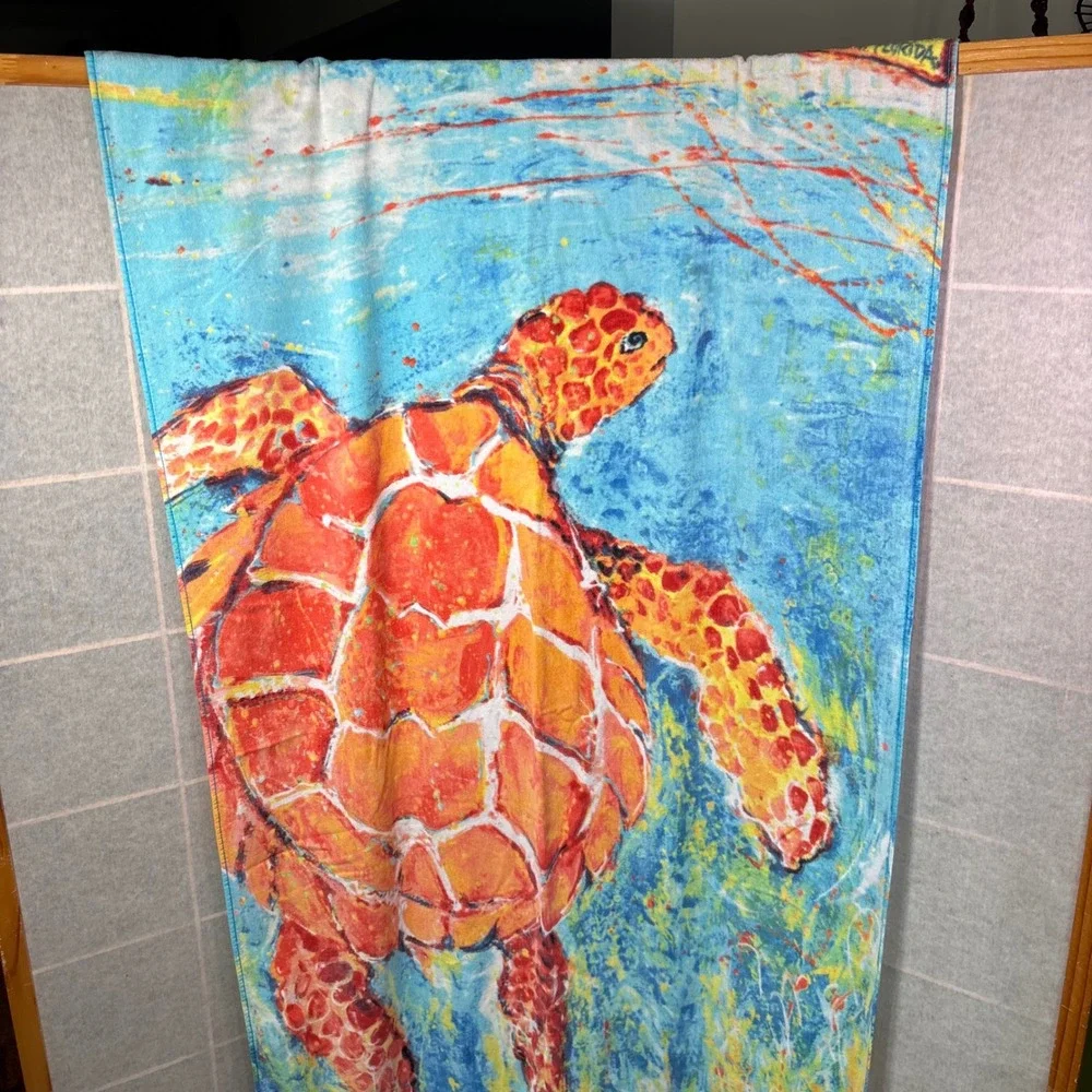 Leoma Lovegrove Beach Towel OS Blue Orange Sea‎ Turtle Florida Art Graphic Print
